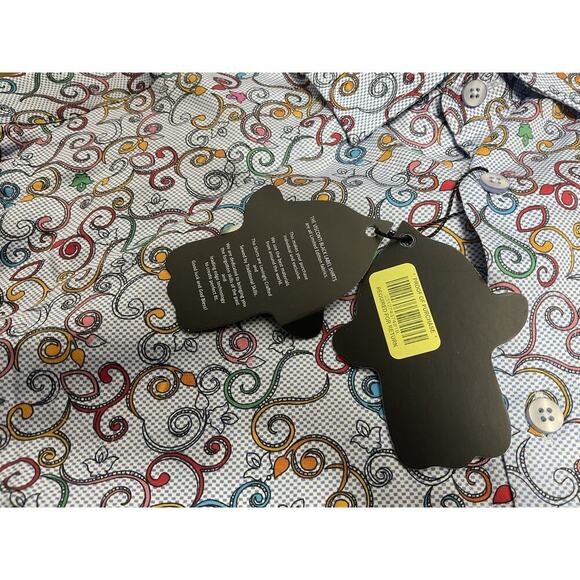 Visconti Black Button LS Men’s Blue Scroll Print Cotton Shirt Large - Picture 9 of 12